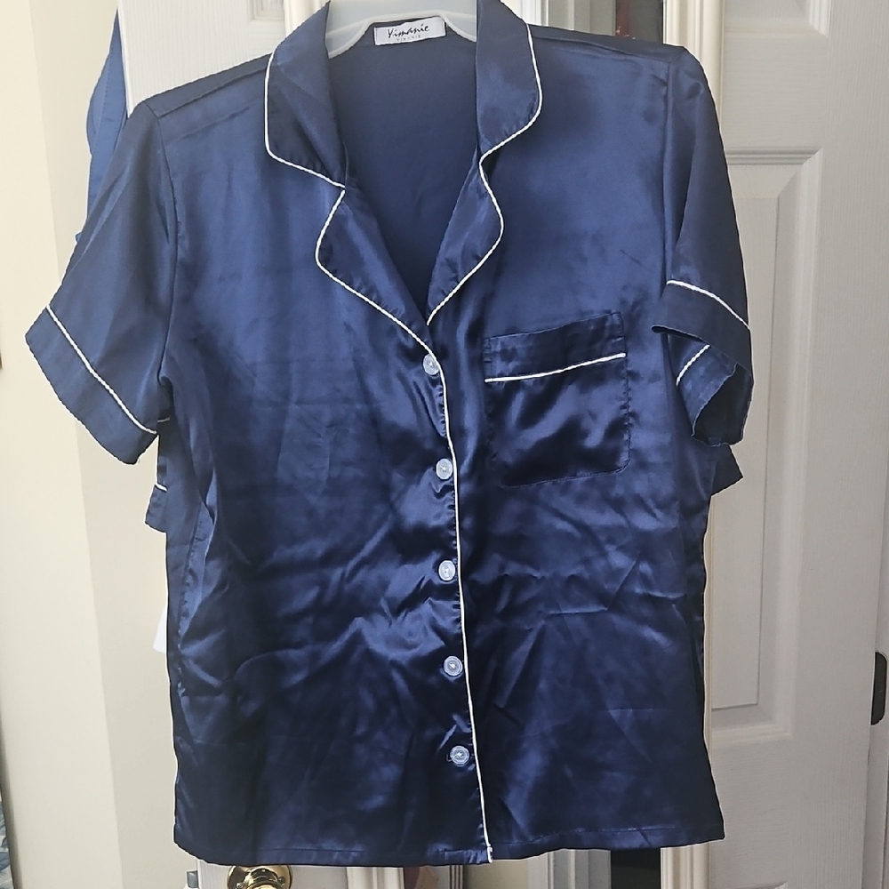 Victoria's Secret Midnight Blue Satin Shirt